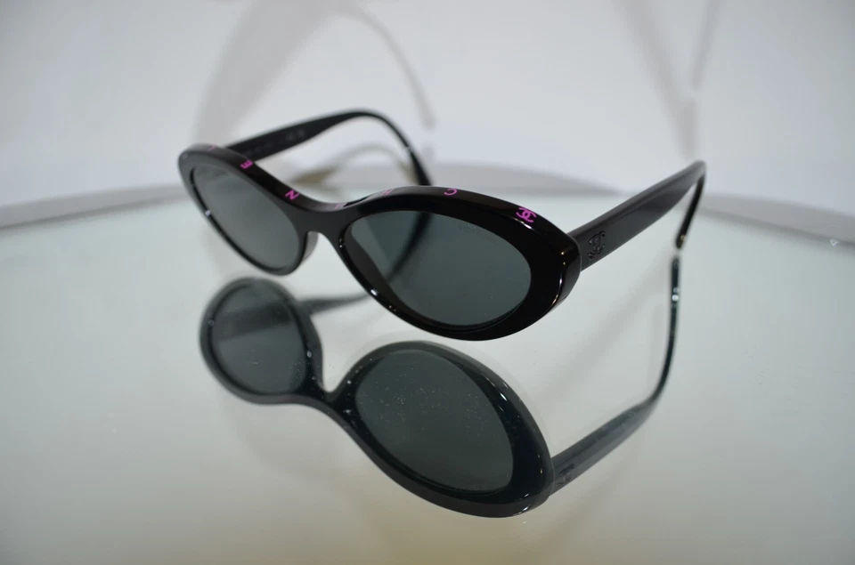 RARE Chanel Oval Sunglasses Black/Pink Logo Cateye 5416 C.1711/S4 57-17-140 - Image 2 of 4