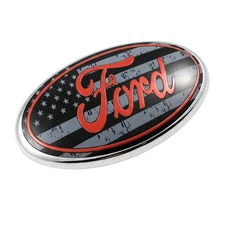 2004-16 Ford Oval 9" Distressed American Flag Grille/Tailgate Emblem – Red Logo