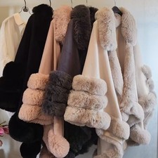 Women's Prom Faux Fur Knitted Cape Stole Party Wedding Shawl Wraps Winter