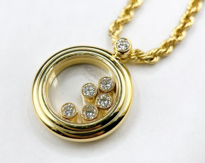 Chopard Happy Diamonds 5 Moving 18k Yellow Gold Twist Chain Necklace Pendant