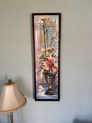 Vintage Lois Staples Signed Mid-Century Floral Still Life Oil Painting on Canvas