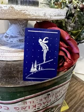Vintage Midcentury Ski Playing Carf, Art Deco Skier, Trade Card, Swap Card