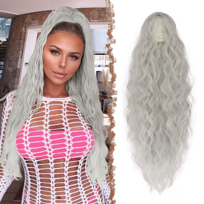 Feshfen Claw Clip Ponytail Extensions - Long Pony Tail Hair Piece Wavy Curly