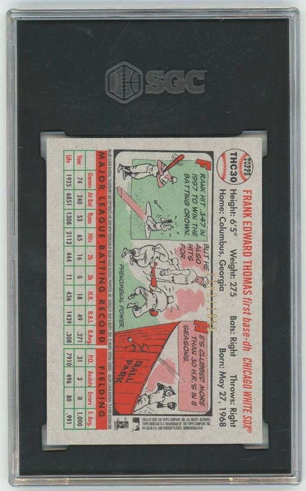 K971 FRANK THOMAS SGC 10 GEM MINT 2005 TOPPS HERITAGE CHROME /1956 WHITE SOX - Image 2 of 2