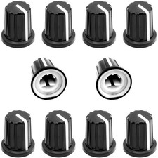10Pcs 6mm D Type Potentiometer Control Knobs, Plastic Volume 16 x 18mm, Black