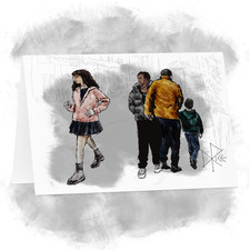 ‘Distracted Walkers’ Greeting Note Cards - Print of Original Art - Set of 5