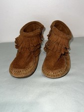 Minnetonka Infant Toddler Moccasins Brown Fringe 5 Unisex Suede Booties Shoes