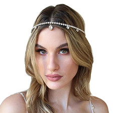 Head Chain Crystal Headpiece for Women Silver Rhinestone Accessories Wedding Hai