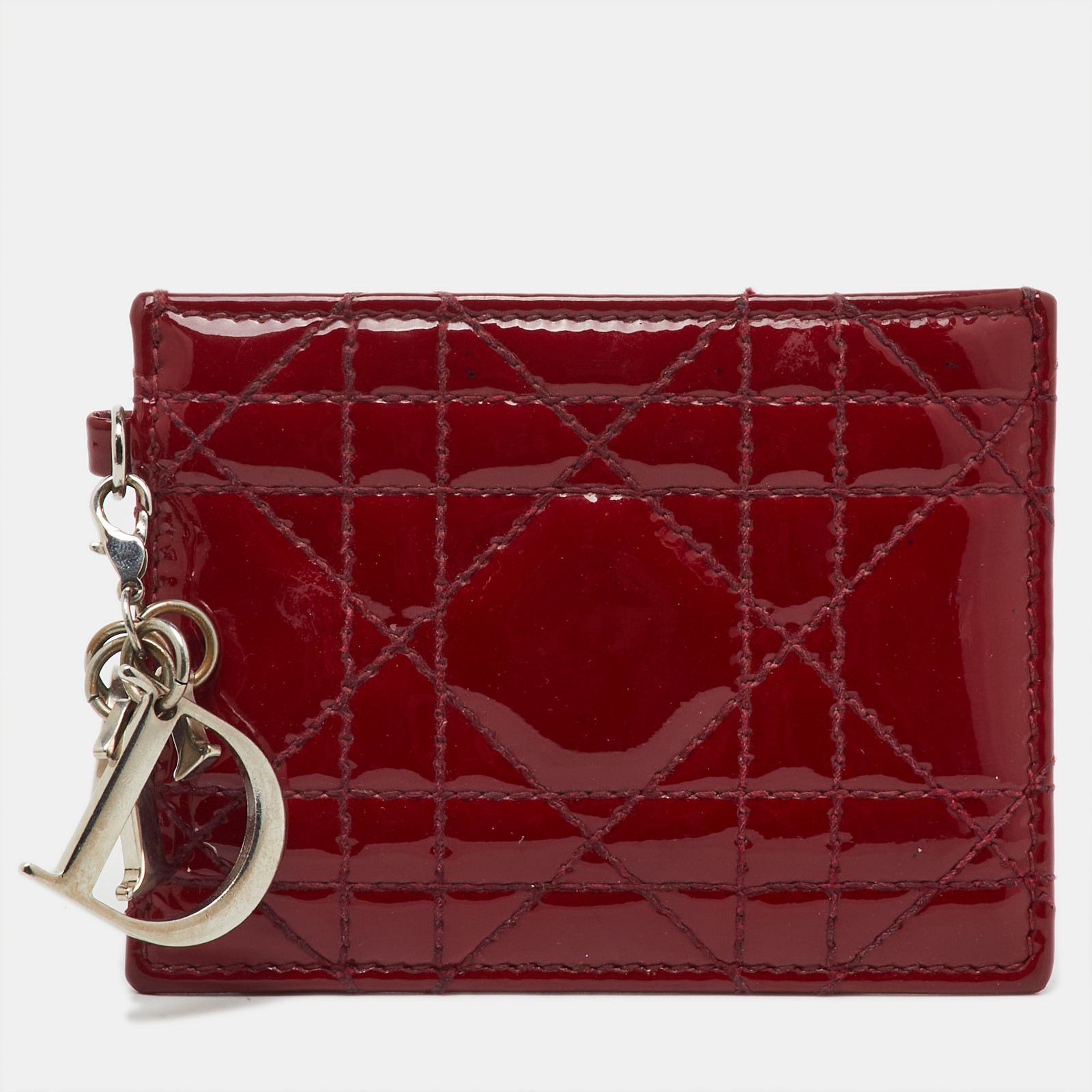 Dior Dark Red Cannage Patent Leather Lady Dior Card Case