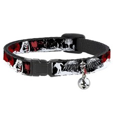 Cat Collar Breakaway with Bell Fright Night Black/White/Red NARROW Fits 8.5-12"