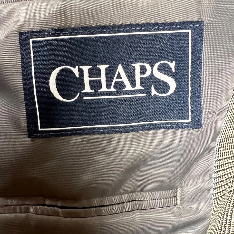 Chaps Mens Classic Black White Plaid Blazer Sport Coat Size 40R Blue Check - Image 4 of 4