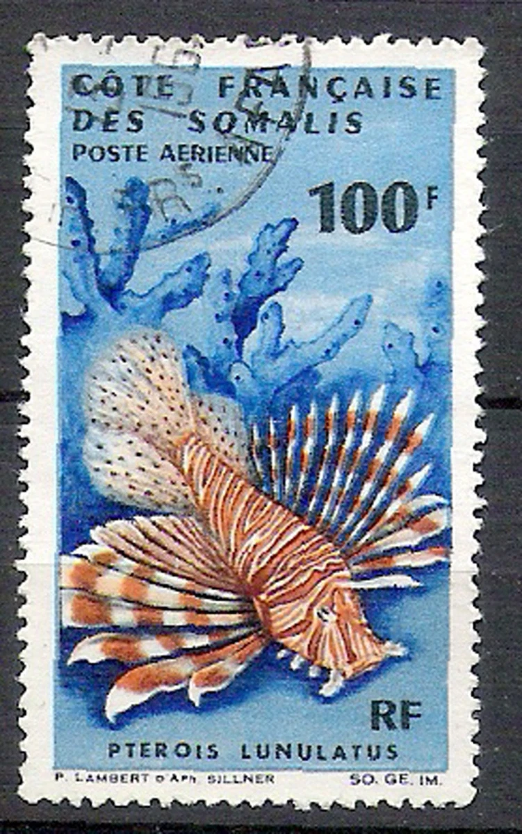 FRENCH SOMALIS COAST DJIBOUTI #19 Air Mail 100F Fish VF Postally used HCV €32