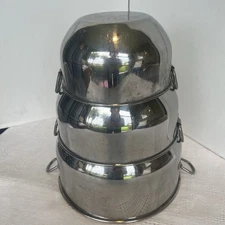 3 Nesting Mixing Bowls Stainless Steel Double Thumb Rings- Vintage Farberware!