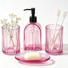 Pink Glass Bathroom Accessories Set, 14oz Toothbrush Holder Blush