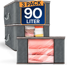 90L Large Clothes Storage Bags 3 Pack Closet Organizers, Storage Containers 