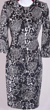 ST.JOHN Women's Knit Black White Silver Print Metallic Shimmer Jacket Dress Sz 4