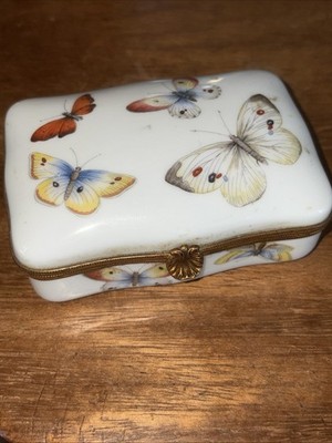 Vintage Limoges Frankreich Keramik Schmuckschatulle Porzellan Schmetterling rechteckig