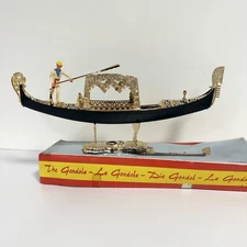 Vintage Gondola W/ Gondolier Venice Italy Souvenir Venetian Boat Model Decor