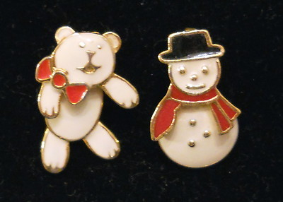 Pierced Earrings Berebi Teddy Bear & Avon Snowman -A Unique Marriage   Valentine