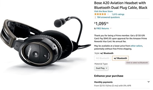 Buy Bose A20 Aviation Headset with 
