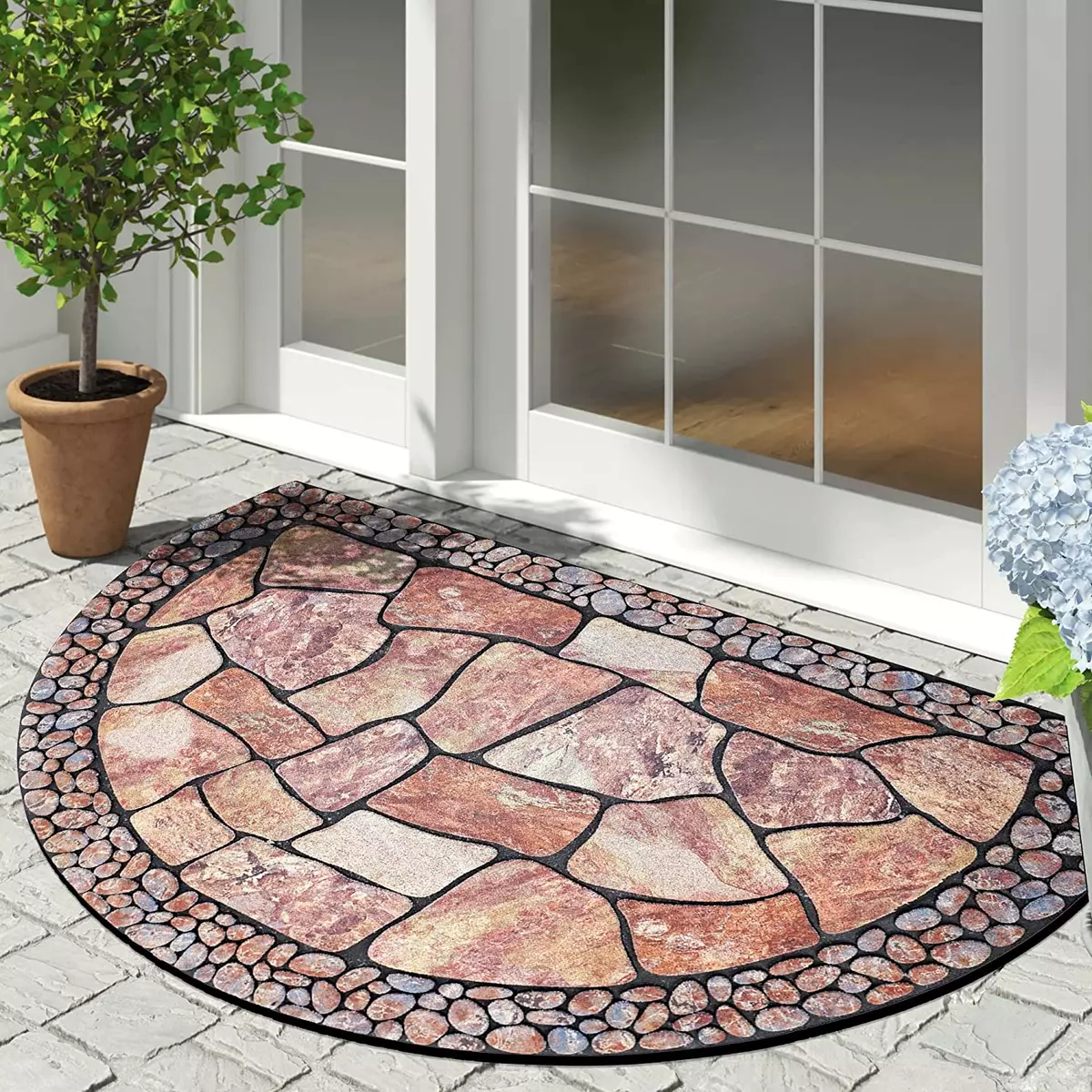 Front Door Mat Outdoor Entrance Heavy Duty Doormat Half Circle Rug