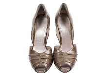 Salvatore Ferragamo Olive Green Patent Leather Peep Toe Pumps Vintage Italy Sz 7