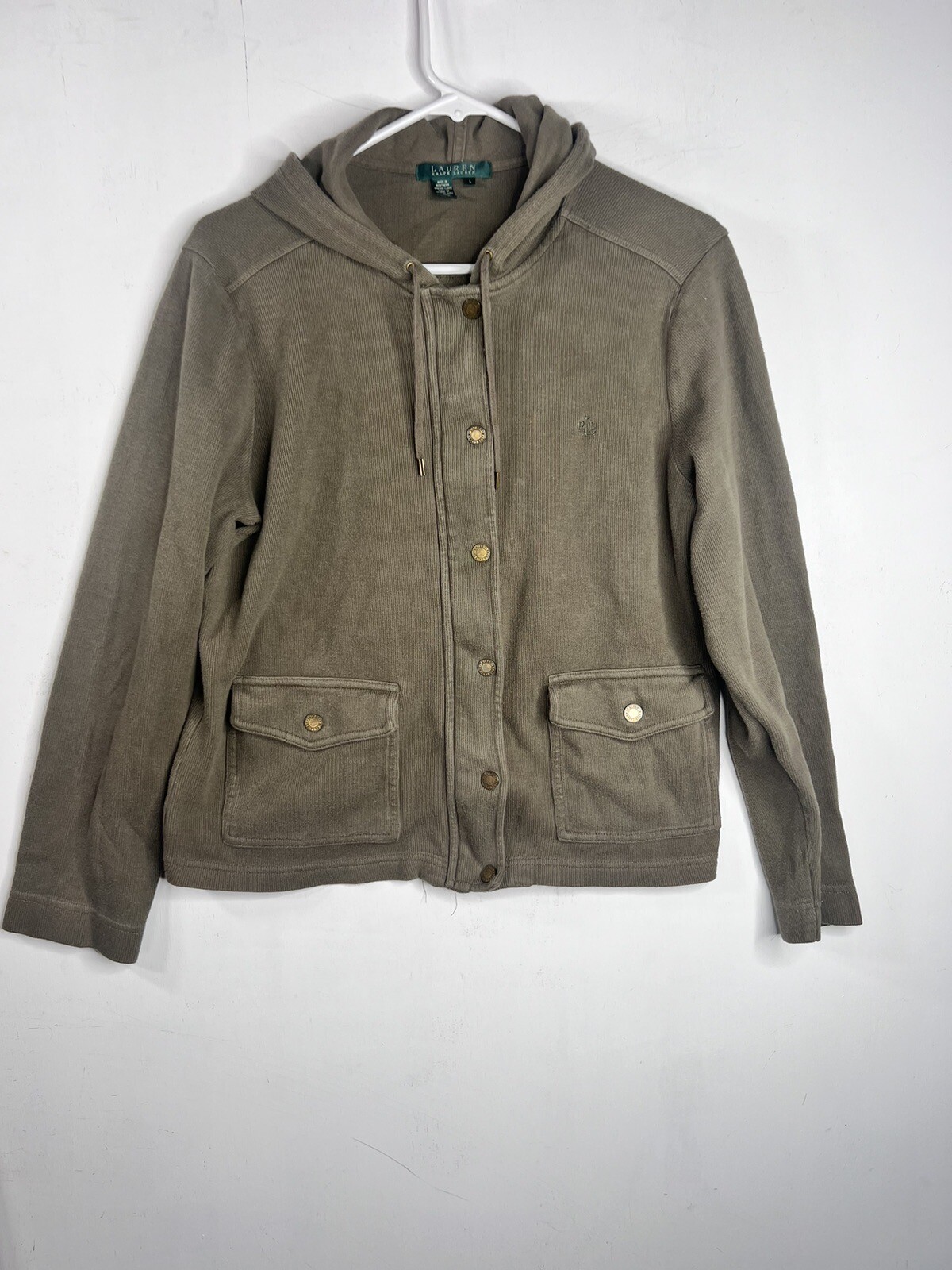 Vtg Womens LRL Polo Ralph Lauren Hoodie Jacket Green L Full Zip/Button L/S thumbnail 2