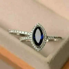 2 Ct Marquise Cut Lab-Created Sapphire Women Bridal Ring Set 14K White Gold Over