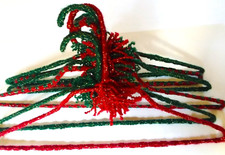 Crocheted Hangers 6 VTG 70s Christmas Pom Poms Handmade Metal Retro Granny Knit