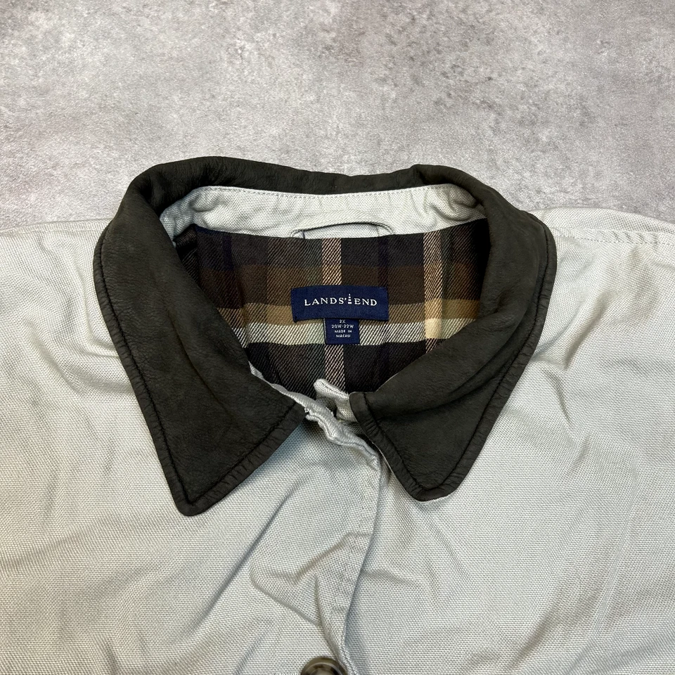 Lands End Chore Jacket Mens 2XL Vintage Button Up Collared Over Coat, Grey - Image 2 of 4