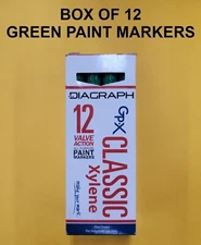 NEW Box of 12 Diagraph GP-X Classic Industrial Xylene Paint Pen Markers - Green