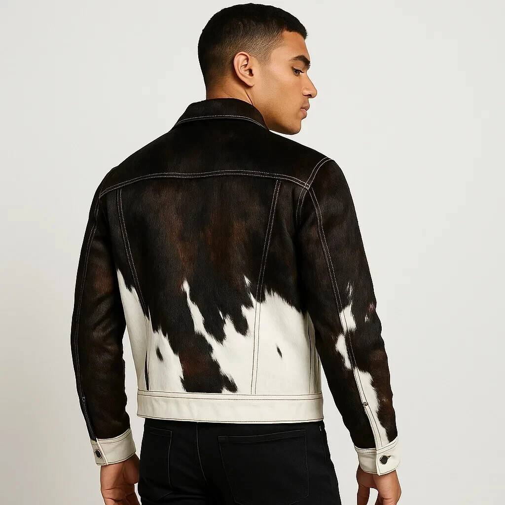 PONY Giacca pelle bovina uomo stile western capelli veri su pelle di cavallo regalo per lui