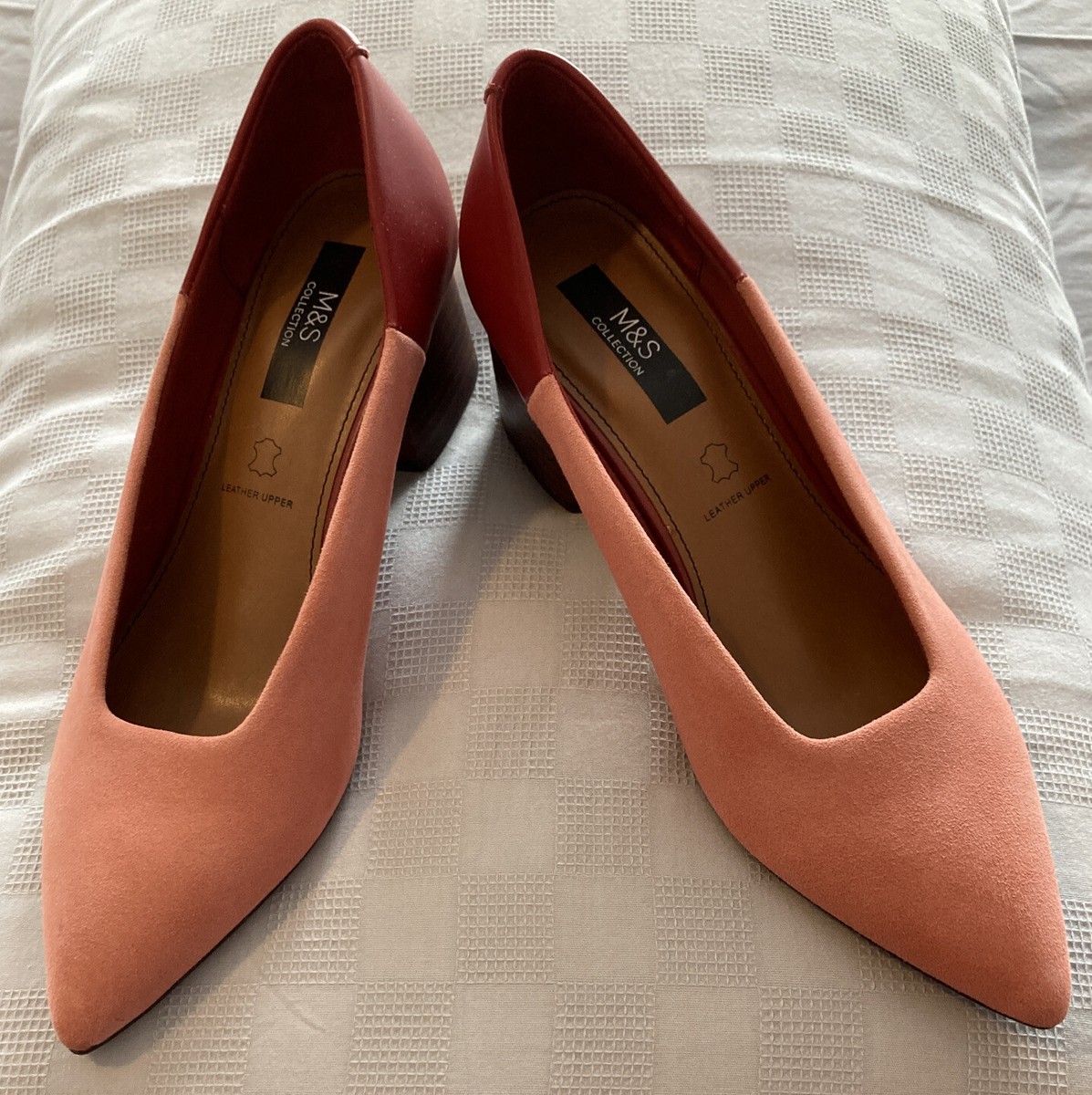 Ladies M&S Size Court Shoes Pink Suede And A Dark Red Leather