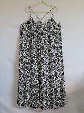 Loft Womens White & Black Floral Print Y2K Whimsigoth Maxi Dress Size Large