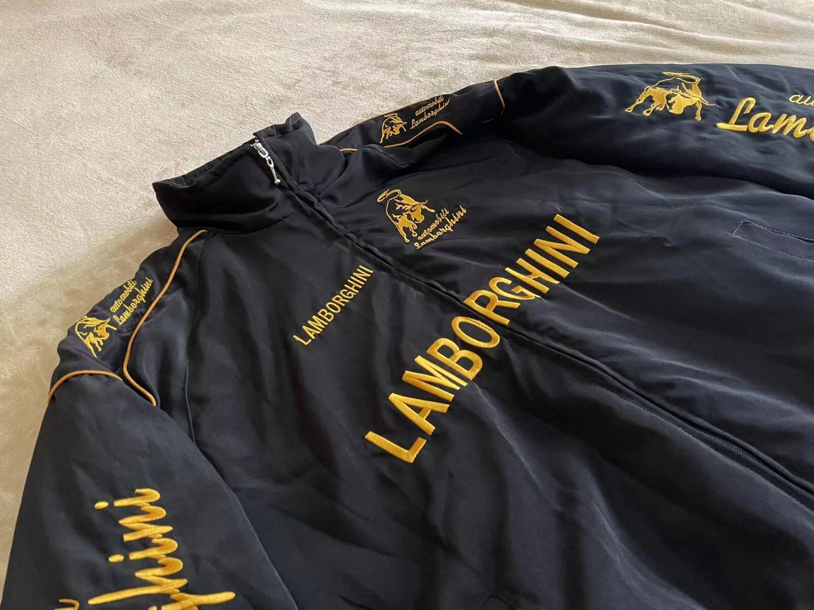 Adult F1 Vintage Racing Jacket Black Ebroidered Lamborghini Jacket Adult F1 Vintage Racing Jacket Black Ebroidered Lamborghini Jacket