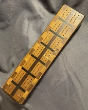 Antique Bench Made Marquetry Inlaid Wooden Cribbage Board