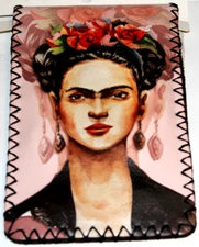 Frida Kahlo Portrait Parallax Faux Leather Pouch Wallet Purse Zipper Keyring