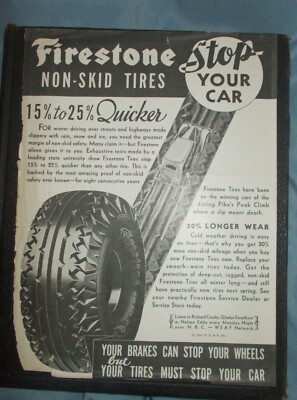 1934 Firestone Non Skid Tires: Stop your car Vintage Print Ad -The Elks Magazine