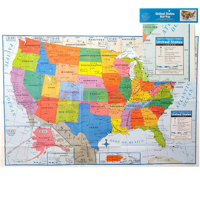 United States Educational Map 40" x 28" Large Print of States and