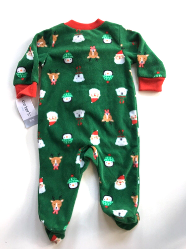 BABY BOYS GREEN & RED ZIP UP FLEECE FOOTED ROMPER SIZE 3 MONTHS LONG SLEEVES NWT - Picture 9 of 10