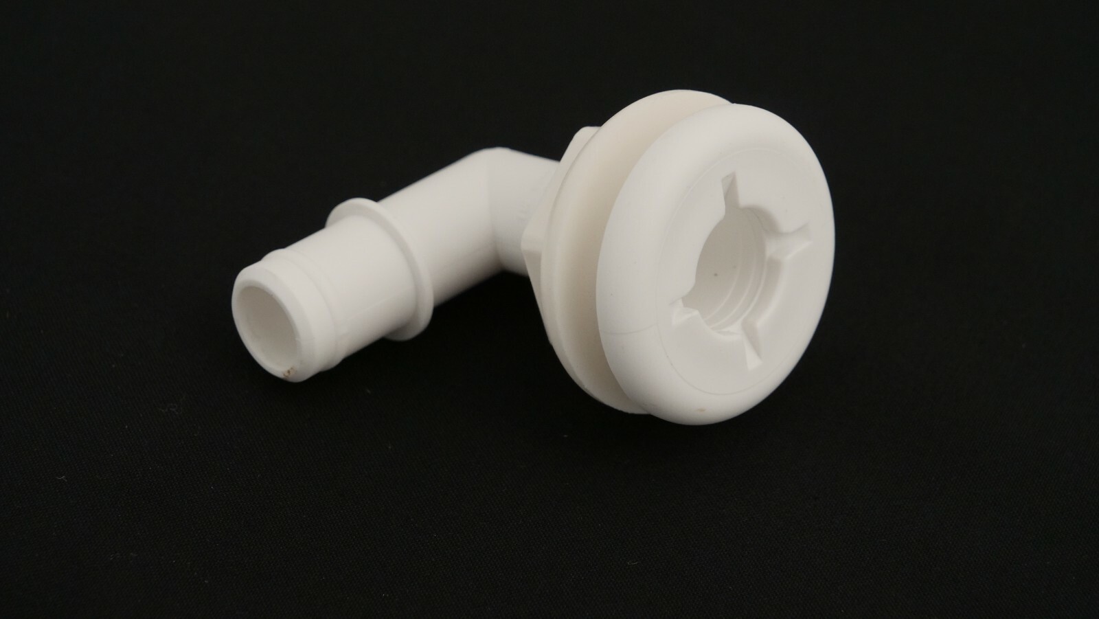 Flow-Rite MA-027-W 3/4" Elbow Flanged Thru-hull, Barbed, White