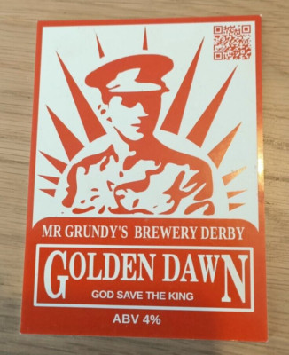 MR GRUNDY'S BREWERY - Real Ale Pump Clip Front - GOLDEN DAWN 4% - Hausbar