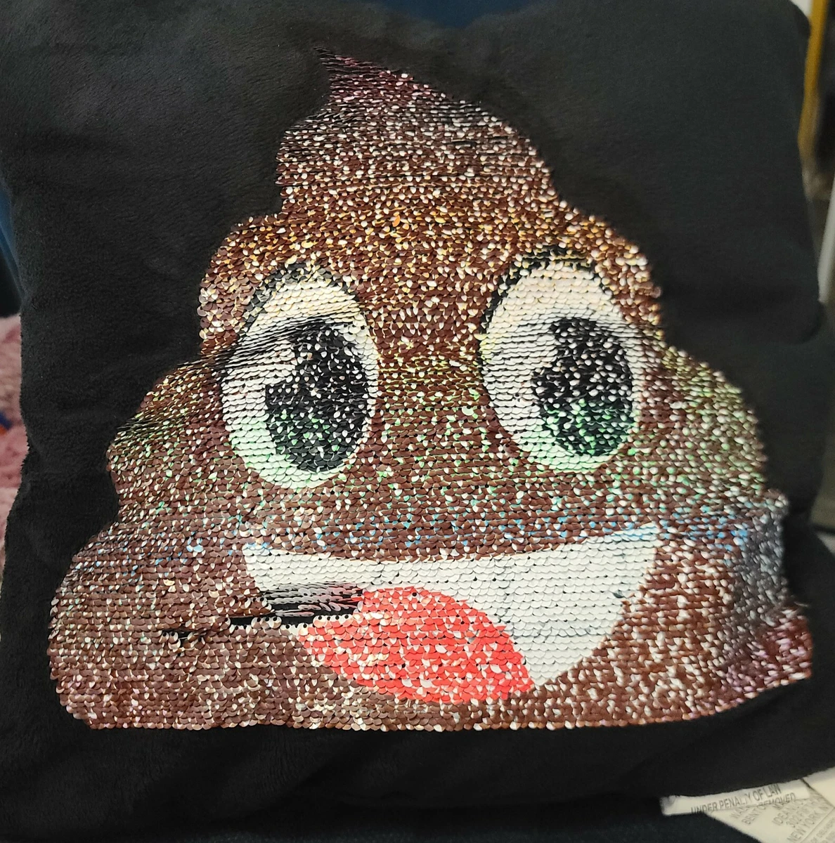 Poop emoji top pillow sequin