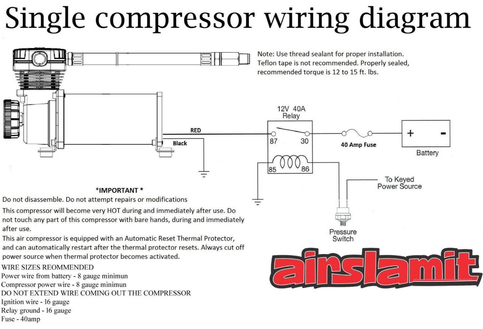 airmaxxx Black 580 Air Compressor Kit w/120-150 Switch & Wiring – Air Ride