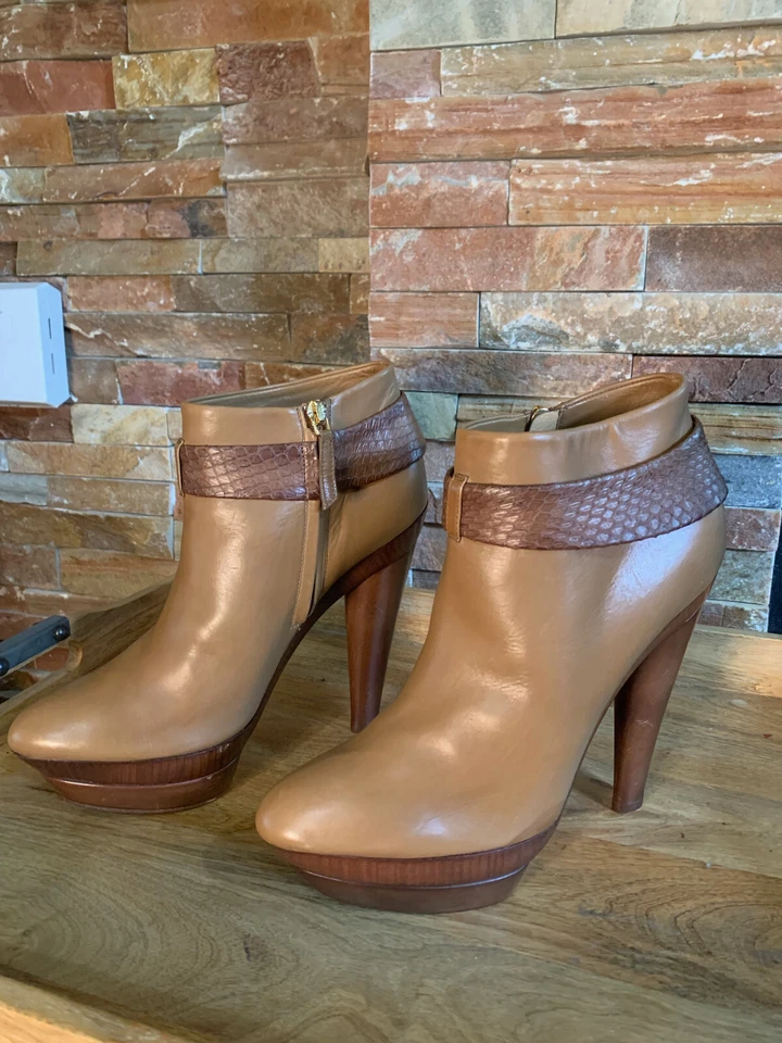 Mujer Devi Kroell Cuero Tostado Botines EE. UU. 8 38 Botines Tacón de Aguja Nuevos sin Etiquetas Foto 2 de 4