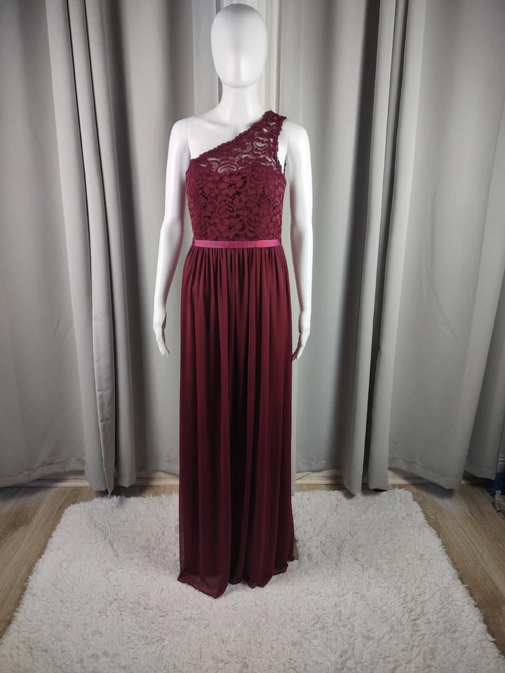 Vestido de renda David’s Bridal Bridesmaid, 26 polegadas fenda na coxa. Cor vinho tamanho 6 - Imagem 2 de 4