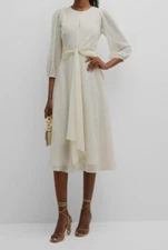 $398 Shoshanna Women's Ivory Melrose Blouson Sleeve Swiss-Dot MIDI Dress Size 12