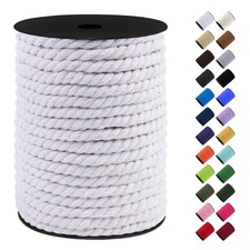Cotton Macrame Cord 8mm x 131ft, Thick 3 Strand Twisted Macrame Rope Yarn, Co...