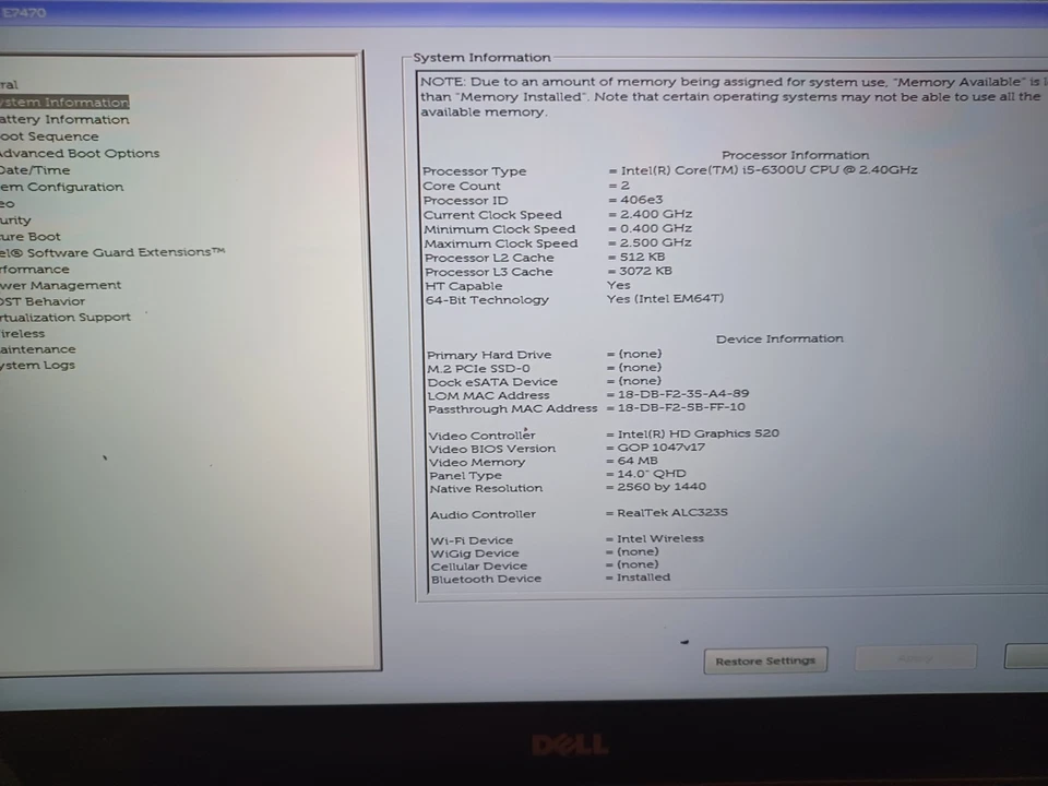 PC Dell Latitude E7470 14" (8 Go, Intel Core i5-6300U, 256 Go SSD) Ordinateur..., photo 4 of 5