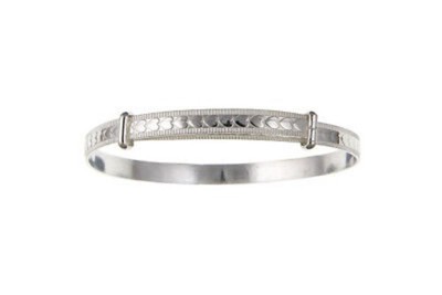 Solid Silver Child's Bangle 7 - 13 Years Heart Design Adjustable 925 Hallmark